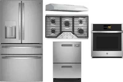 5 Piece Package Includes Refrigerator, Cooktop, Wall Oven, Hood And Dishwasher